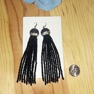 Tassle earrings with cut black crystal caps